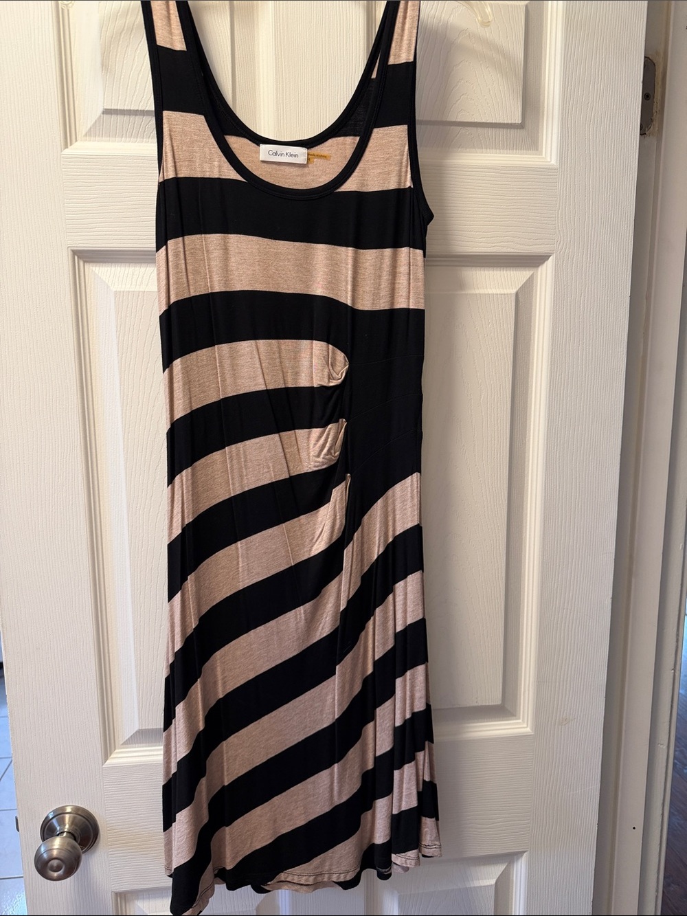 Calvin Klein Black and Beige Diagonal-Strip Maxi Dress